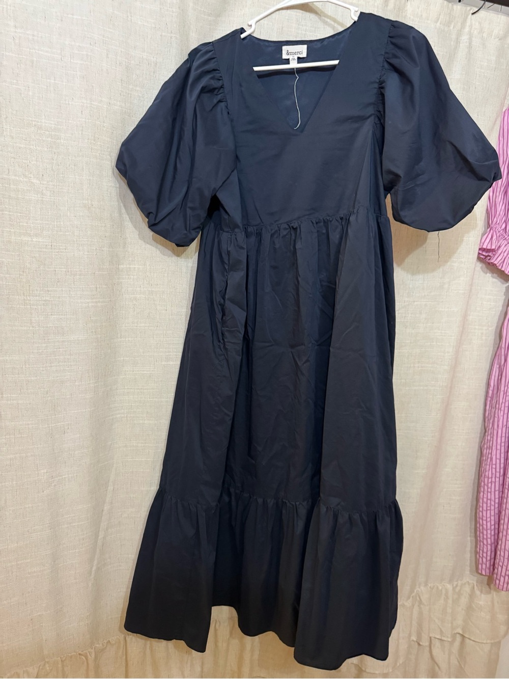 Emerson Puff Sleeve Midi Dress in Navy